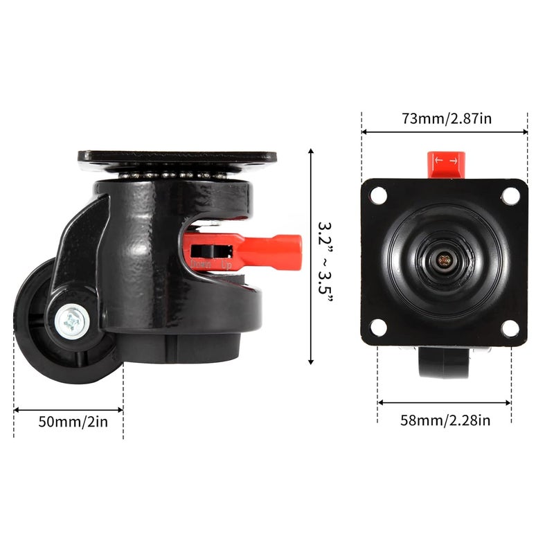 Nefish Heavy Duty Leveling Machine Casters 2200 LBS, Upgraded Ratchet Arm Design Leveling Retractable Castors Set of 4, Aluminum Base & Industrial Grade Rubber Workbench Caster for Industrial, Machine - Image 4